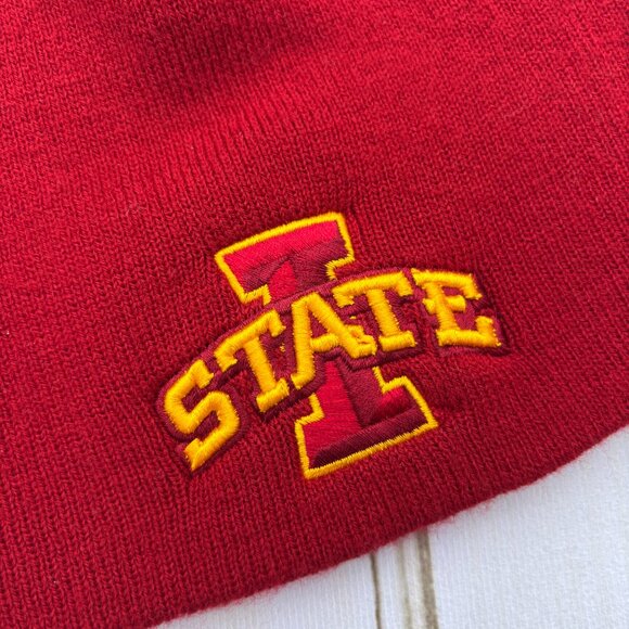 Iowa State Cyclones Knit Beanie Hat Red Yellow Embroidered Licensed 100% Acrylic - Picture 3 of 8